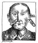 Man with paperclips in his nose and ears. 
