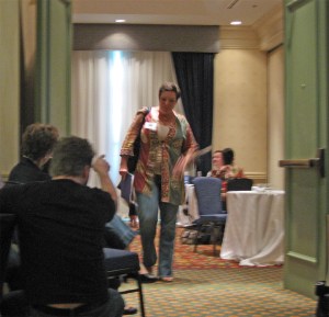 Agent Jill Marr walking out of the Pitch Room.