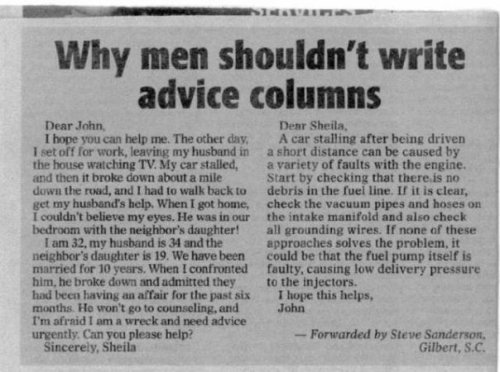 Why men shouldn't write advice columns
