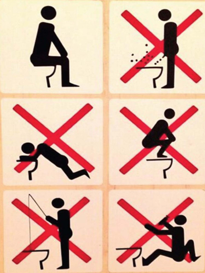 The blathering idiot was not sure what to make of the new rest room sign.