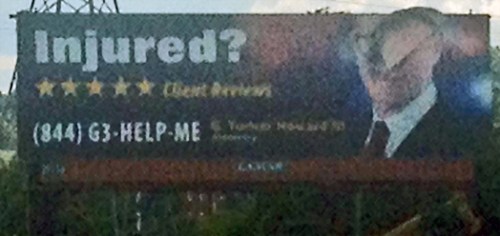 As far as I know, no actual lawyers were injured in the decapitation of this sign.