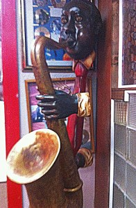 The face had a sax and music on his mind.