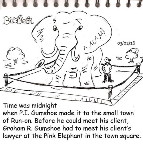 There was a plaque near the elephant statue that read, "In honor of Ron-on's founder Bull Derum." "Why not a bull statue?" Gumshoe asked. "It's a mystery," the lawyer said.