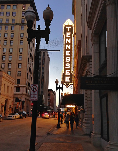 Friday night on the town, awaiting the start of Mark Twain Tonight at The Tennessee Theatre.